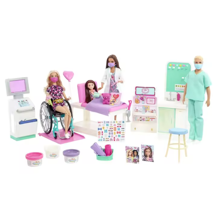 Barbie Care Facility con 4 muñecas set medico ,  con 2 muñecas  Barbie, 1muñeco  Ken y 1muñeca  Chelsea con accesorios de hospital Mattel HKB02 - 1