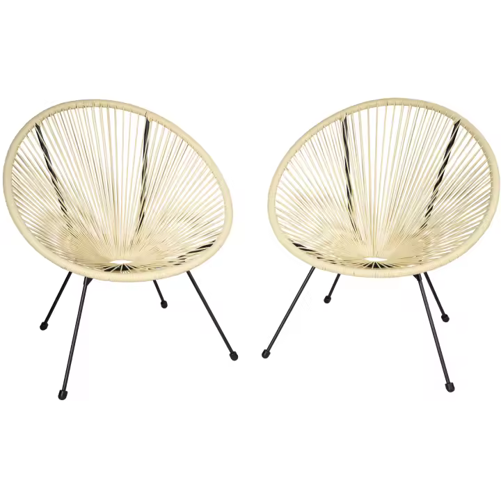Tectake - Conjunto de 2 sillas retro SANTANA de estilo acapulco, Conjunto de sillas cómodas y atractivas de estilo retro, Hilos elásticos de polietileno, Estructura estable y robusta de acero - 1