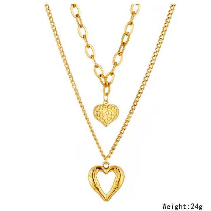 Set 2 collares mujer, collar corazones, Día de San Valentín, regalo mujer San Valentín, collar tendencia mujer, joyería y bisutería para mujer, collar acero inoxidable, NO pierde su color - 1