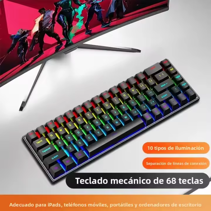 Teclado Mecánico Con Cable K68 Luz Multicolor 10 Tipos Para Juegos Y Oficina Compatible Con Windows Y Apple IOS Sistema - 1