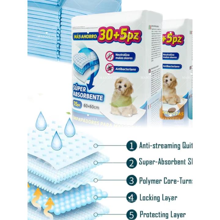 105 Pcs Empapadores 60X90cm Talla GRANDE PACK AHORRO BPS para Perros y Gatos con Feromonas Atrayentes - 3 Paquetes de 30+5 Unidades (BPS-2216)  - Ideal para Entrenamiento de Cachorros, Control de Olores y Facilitar el Aprendizaje de Mascotas