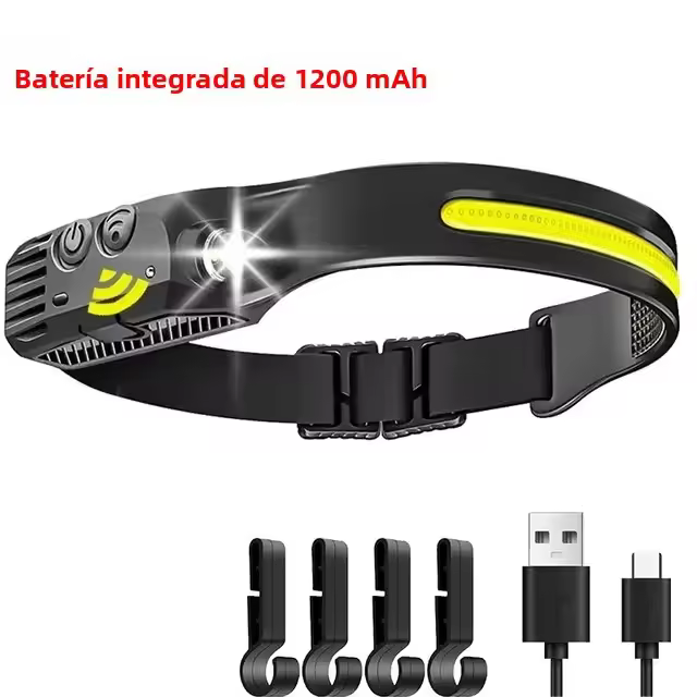 Linterna Frontal Recargable USB Impermeable Para Camping Y Pesca Lámpara De Trabajo Con Batería Integrada COB+LED Inducción - 1