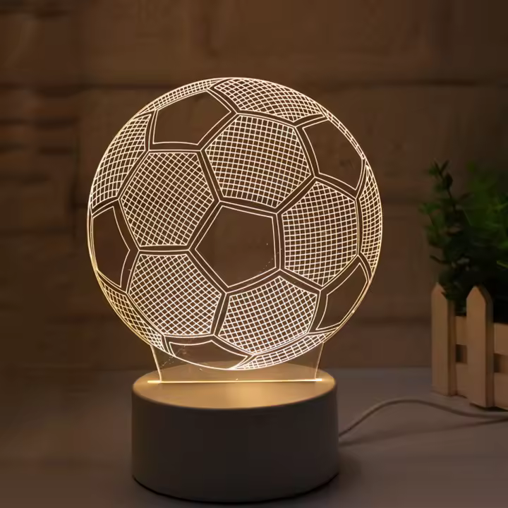 Lámpara De Noche 3D De Fútbol Con Ilusión Óptica Y Toque Cambio De Color Ambiental 7-Color Para Dormitorio Luz LED Incluida Fuente De Alimentación DC 5V - 1