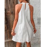 Vestido Vintage Floral Sin Mangas Para Mujer Elegante Blanco A-Line Corto Verano Halter Sin Capucha Vestido Casual De Rodilla - details 4
