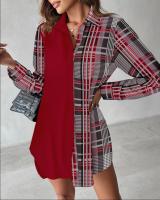 Vestido Camisa Para Mujer Primavera Verano Estampado Patchwork Cuello V Manga Larga Elegante Casual Irregular Polyester - details 1