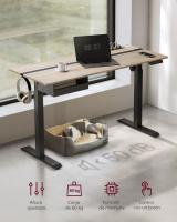 Escritorio eléctrico ajustable en altura, mesa de pie 60x140 cm, ajuste continuo, 4 memorias de altura, disponible en blanco, gris, marrón rústico o negro - details 6