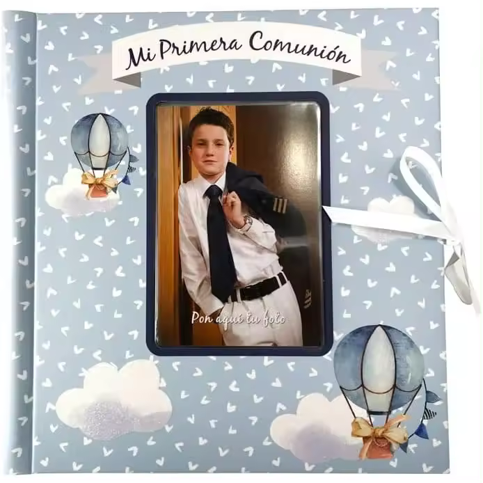 Libro comunión niño Globos con Portada Personalizable con tu Foto Medidas Libro 29 x 27 cm, tamaño Foto 10 x 15 cm Arguval - 1