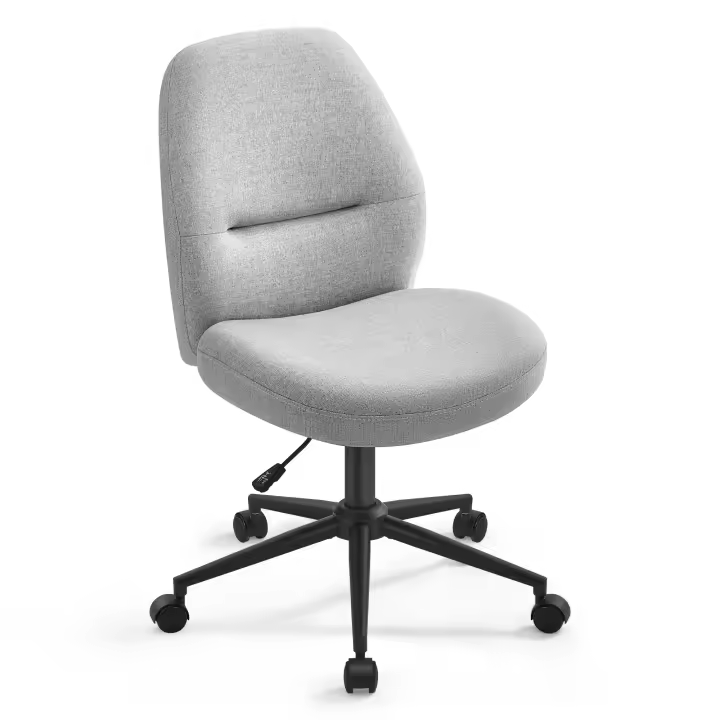 SONGMICS HOME Silla de Oficina, Silla de Estudio, Altura Ajustable, Silla Giratoria, Estilo Contemporáneo, Respaldo Alto, Asiento Ancho y Suave, Tela de Lino de Algodón, Gris Paloma/Rosa Jalea - 1