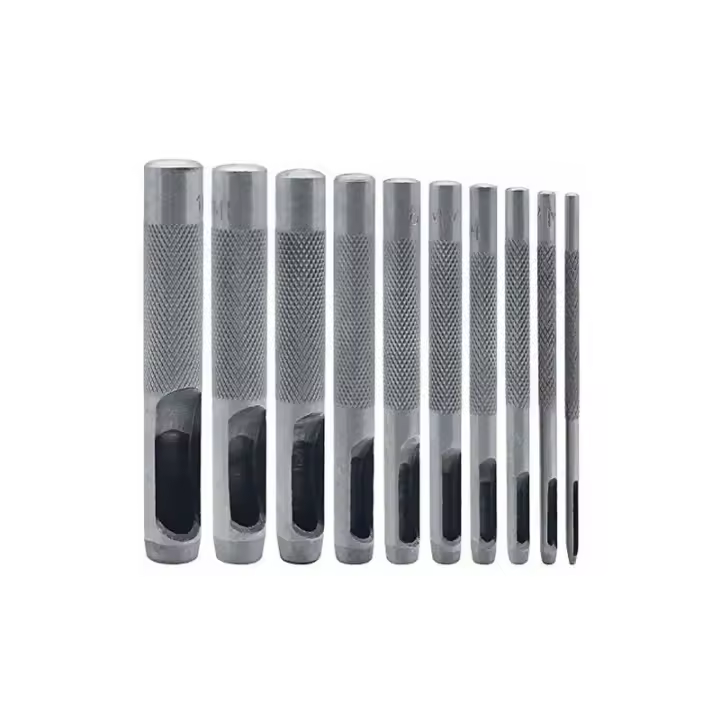 10 Piezas Perforadora Hueca Redonda de Acero Perforadora de Cuero Hueca de 1 mm a 10 mm Herramientas de Perforación de Agujero Hueco de Cuero para Correa de Reloj Correa de Unión Tela de Zapato Ropa de Lona - 1