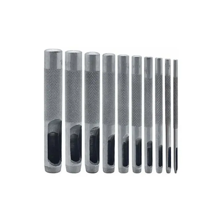 10 Piezas Perforadora Hueca Redonda de Acero Perforadora de Cuero Hueca de 1 mm a 10 mm Herramientas de Perforación de Agujero Hueco de Cuero para Correa de Reloj Correa de Unión Tela de Zapato Ropa de Lona - 1