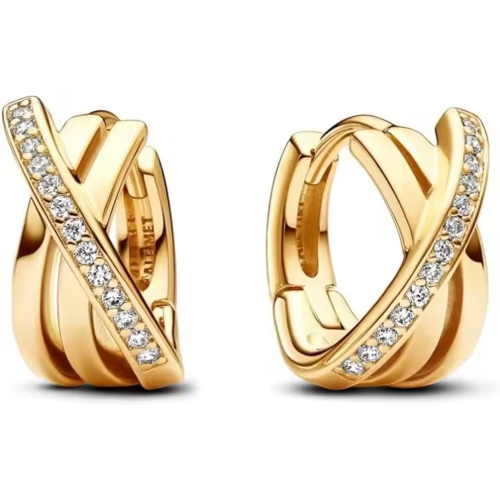Pendientes de aro con pavé cruzado de la firma PANDORA - Regalo para ella - Joyería para mujer，Incluye Caja Original - 1