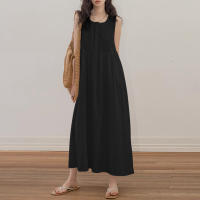 Vestido Largo Sin Mangas De Verano ZANZEA Estilo Coreano Suelto Con Pliegues Para La Playa Vestido Casual De Playa A-Line Para Mujer - details 7