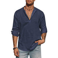 Camisa Hombre Manga Larga Cuello Erguido Algodón Casual Ligera Streetwear Transpirable Negocios Color Sólido Tops - details 8