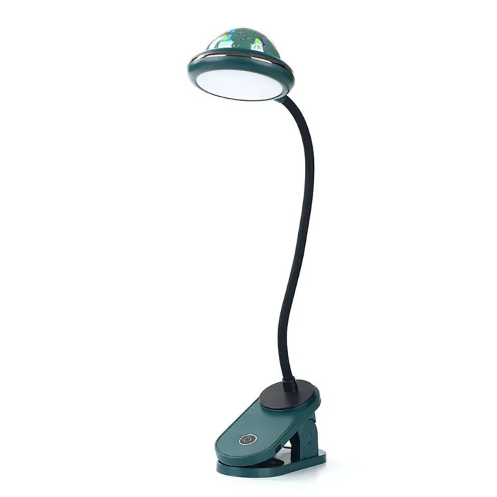 Lámpara de clip para niños, luz de lectura con clip LED recargable por USB con proyección de estrellas, lámpara de noche con cuello de cisne, atenuación táctil de 360°, luz nocturna con clip de estrella (verde) - 1