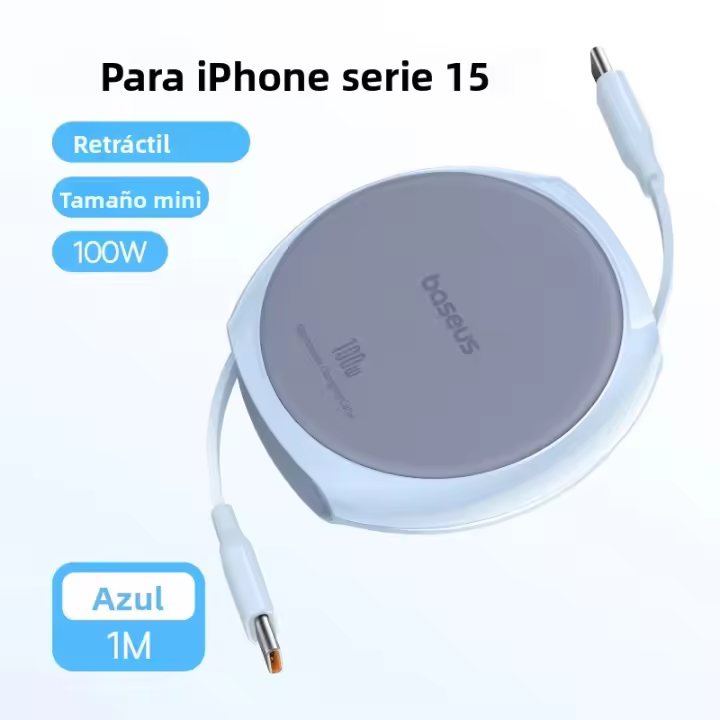 Cable USB C Baseus 100W Retráctil Para iPhone 16 15 plus pro Max MacBook iPad Cargador Rápido Cable De Datos Resistente a Alta Temperatura - 1