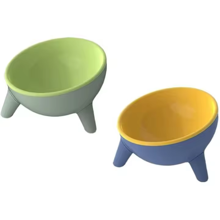 Cat Bowls Tilted Raised,Cat Feeding Bowls Elevated Cat Food Water Bowl Kittens Dishes 15° Inclined Angle Cat Feeder (Yellow+Green) - 1
