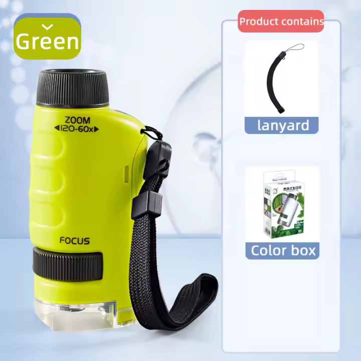 Kids Toys Science Experiment Pocket Microscope Kits 60-120x Educational Mini Handheld Microscope Light Children STEM Toy Gifts - 1
