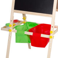 WOOMAX - Pizarra infantil doble cara (negra y blanca magnética) + rollo de papel para escribir, 57x59x93 cm, incluye tizas, imanes educativos, borrador, rotulador, 2 cestas de almacenaje y 2 botes, caballete madera, diseño 3 en 1, juguetes niños 3 años - details 5
