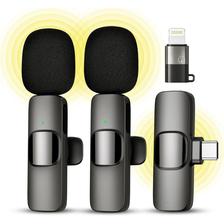 Micrófono inalámbrico para iPhone, iPad, iOS, micrófono lavalier para grabación de vídeo - 2 Pack iPhone Mic Grabación cristalina con USB-C para Podcast, ASMR, TikTok