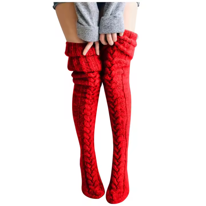 Calcetines Largos Casuales Para Mujer De Algodón Suave Impresión Sólida Thicker High Floor Socks Medias Hasta La Rodilla Para Otoño E Invierno - 1