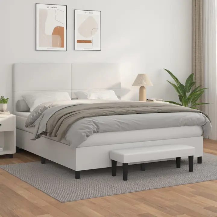 vidaXL Cama box spring con colchón cuero sintético blanco 160x200 cm - 1