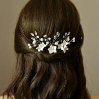 Peinado De Novia Con Three-piece U-shaped Pearl Flower Hairpin Accesorios De Moda Para Mujer Aleación De Aluminio Joyería De Boda - details 0