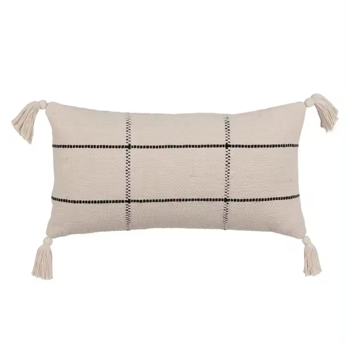 Ixia Regal, cojín con borlas de color beige para decoración  (30x60 cm) - 1