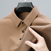Camisa Polo Larga Para Hombres Con Estampado De Letras En La Cuello Cuello Redondo Casual Top De Poliéster Ajuste Regular - details 4