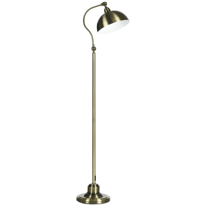 HOMCOM Lámpara de Pie con Casquillo E27, Lámpara de Pie con Pantalla Regulable, Lámpara de Arco de 40W de Diseño Retro, con Aspecto de Latón, para Salón, Dormitorio - 1
