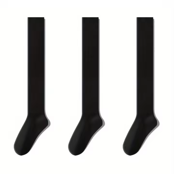 3 Pares De Medias Altas Para Mujer Transpirables Y Ligeras En Beige Blanco Negro Y Gris Medias Largas De Poliéster Para Otoño E Invierno - 1