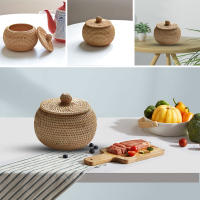 Cesta De Almacenamiento De Rotura De Rattan Natural Con Tapa Cesta De Frutas Redonda Y Ligeras Cesta De Almacenamiento De Mano Para El Hogar Caja De Aperitivos - details 3
