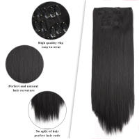 Extensiones De Cabello Sintético 24 Pulgadas Clip in Longas Y Rectas 6 Piezas 16 Clips Color Marrón Rubio Para Mujeres Piezas De Cabello Artificial - details 2