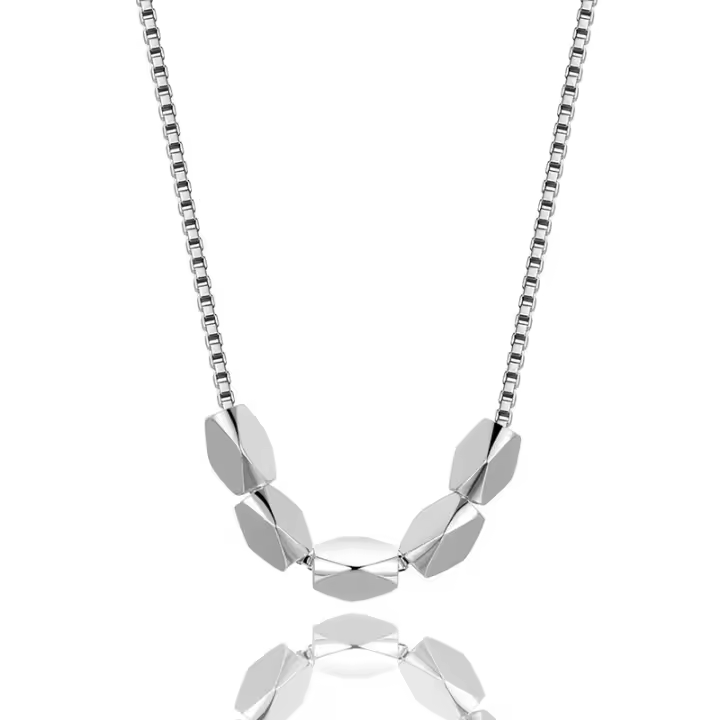 925 Sterling Silver Geometric Beads Box Chain Necklace for Women Men Jewelry - 1