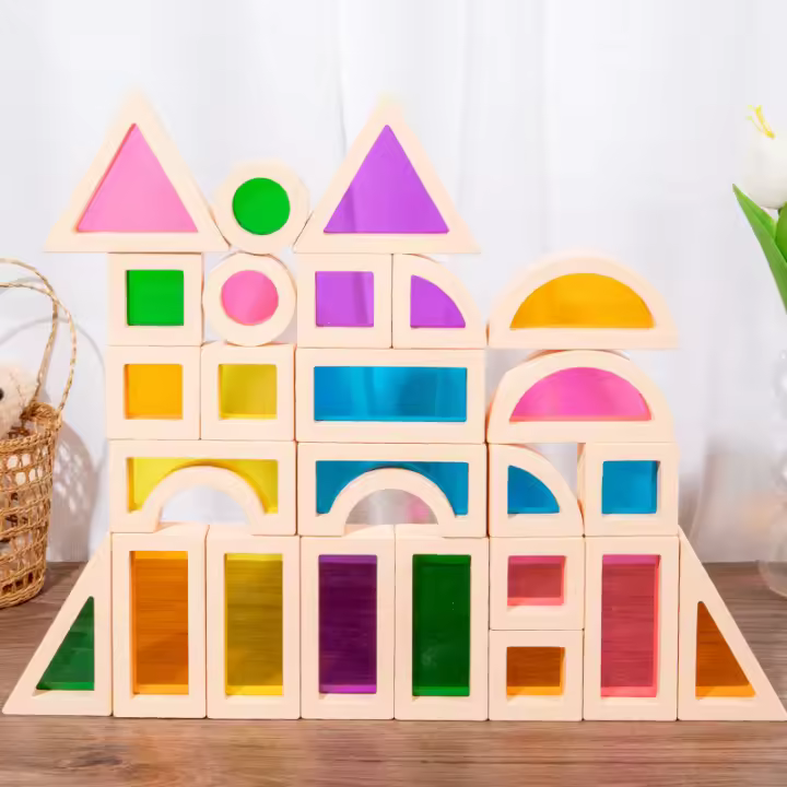 Bloques De Construcción De Madera Coloridos 25Pcs Juguete Sensorial Montessori Para Preescolar Bloques De Arcoíris De Geometría Para Niños De 4 a 12 Años - 1