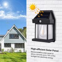 Luz solar de pared para exteriores, sensor de movimiento de salida y puesta del sol, luz de pared de tungsteno, luz nocturna para patio, luz LED de pared exterior, tres modos de iluminación, luz de seguridad para porche frontal exterior, decoración de par - details 1