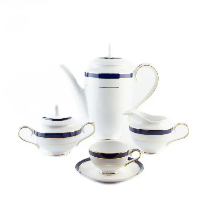 Juego Café Royal Blue CRC - Porcelana Premium - 27 Piezas - Azul Cobalto y Filo de Oro - 1