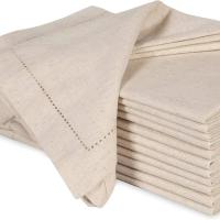 Juego De 6 Toallas De Comedor De Lino Con Bordado En La Orilla Color Natural Lavables Para Navidad - details 4
