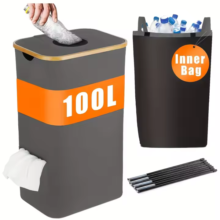 1pc Bottle Collector, Foldable Storage Basket, Toy Organizer, Recycling Bin, Multi-Functional Laundry Hamper or Indoor Trash Can, Suitable for Kitchen, Bedroom, Laundry Room, Hotel, Office, Gift - 1