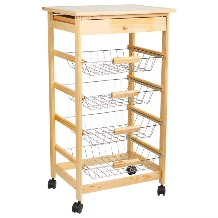 WANDERLUST DECO Carro de cocina de madera marrón 47x37x85h cm. No viene montado - 1