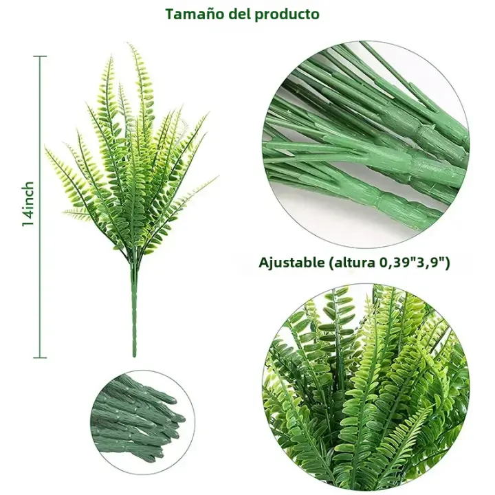 10pcs Ferns Artificiales Boston Plantas Verdes Para Exterior E Interior Decoración De Jardín Hogar Primavera Verano Falsas Plantas De Silicona Para Exhibición Bodas - 1