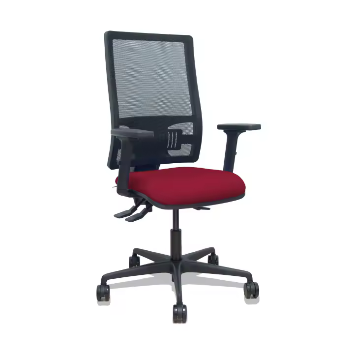 Silla Bormate asincro malla negra asiento bali granate brazos 2D ruedas 65mm - 1