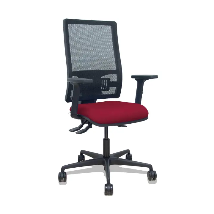 Silla Bormate asincro malla negra asiento bali granate brazos 2D ruedas 65mm - 1