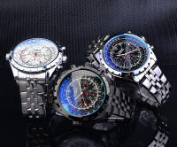 Reloj Mecánico Automático Jaragar Para Hombre Diseño De Vidrio Azul Luminoso Con Exhibición De Fecha Y Semana En Negro Y Plata Resistente Al Agua Con Correa De Acero Inoxidable - details 8