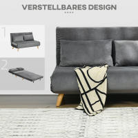 Sofá Cama con función de Cama 2 plazas, Sofá plegable con respaldo ajustable, efecto terciopelo gris, 130x78x79 cm, Adaptado para Salón - details 3
