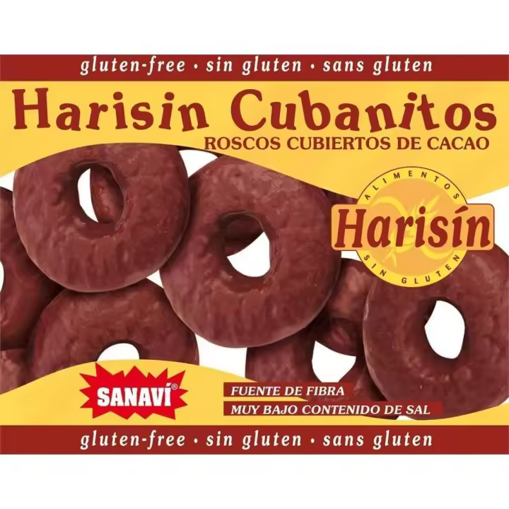 SANAVI - Cubanitos 150 g, sin Gluten, Roscos Cubiertos de Cacao, Delicioso Sabor y Textura, para Desayuno o Merienda, Harina de Maíz con Cacao y Vainilla, Fuente de Fibra, Muy bajo Contenido en Sal - 1