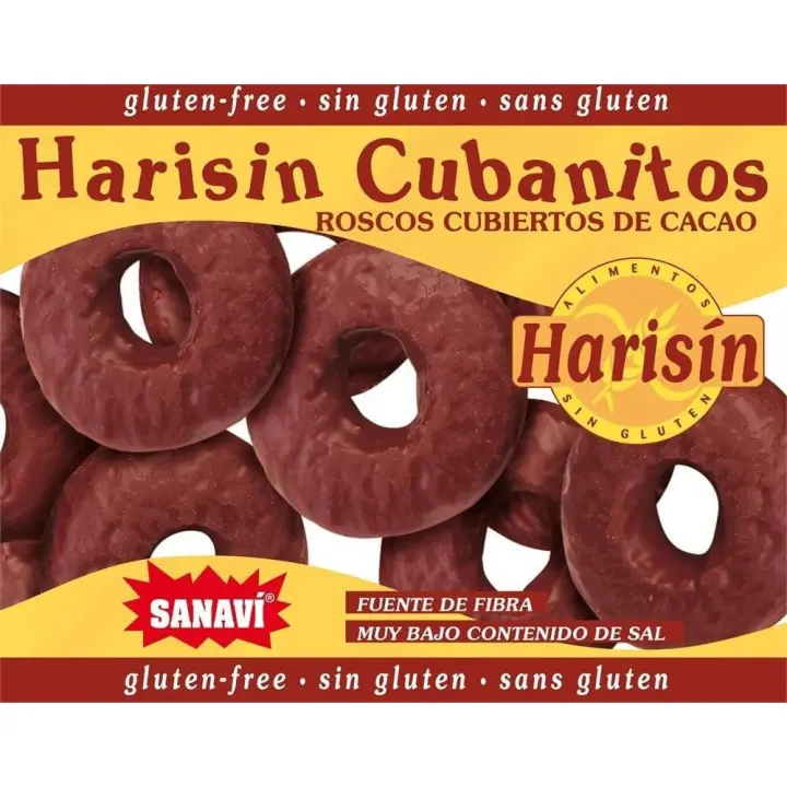 SANAVI - Cubanitos 150 g, sin Gluten, Roscos Cubiertos de Cacao, Delicioso Sabor y Textura, para Desayuno o Merienda, Harina de Maíz con Cacao y Vainilla, Fuente de Fibra, Muy bajo Contenido en Sal - 1
