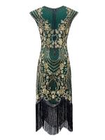Vestido De Flapper Gatsby Para Mujer Vestido De Encaje Con Lentejuelas Cuello Redondo Manga Corta Vestido Vintage Para Fiesta De Coctel De Los Años 20 - details 4