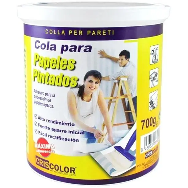 Criscolor Cola para Papel Pintado 700g - Adhesivo para Papeles Ligeros con Fuerte Agarre Inicial y Fácil Rectificación - 1