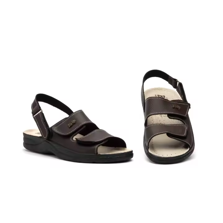 TS-680/S Marrón y Negro Hecho en Italia Sandalias Hombre Piel Testa Marrón y Negro Velcro Numeración: 39-46 Marca: BioUp Color: Marrón y Negro sandalia con talon y velcro  en piel plantilla super comoda e ideales para el verano - 1