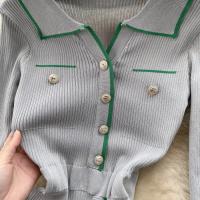 Vestido De Lana Elegante De Otoño Invierno Para Mujer Cintura Alta Botones Cuello Bajado Largo De Contraste Nuevo 2024 - details 19